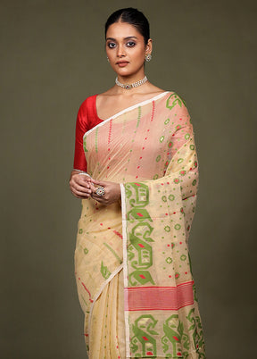 Cream Jamdani Cotton Saree Without Blouse Piece