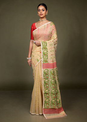 Cream Jamdani Cotton Saree Without Blouse Piece