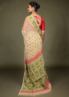 Cream Jamdani Cotton Saree Without Blouse Piece