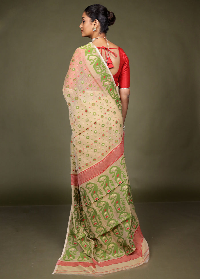 Cream Jamdani Cotton Saree Without Blouse Piece