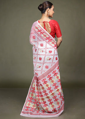 White Jamdani Cotton Saree Without Blouse Piece