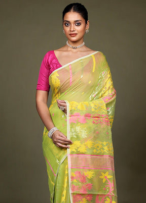 Green Tant Jamdani Saree Without Blouse Piece