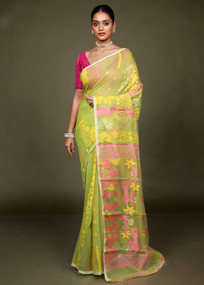 Green Tant Jamdani Saree Without Blouse Piece