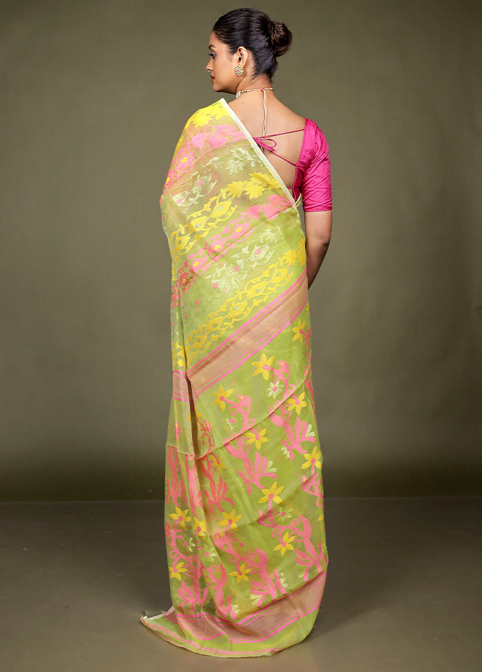 Green Tant Jamdani Saree Without Blouse Piece