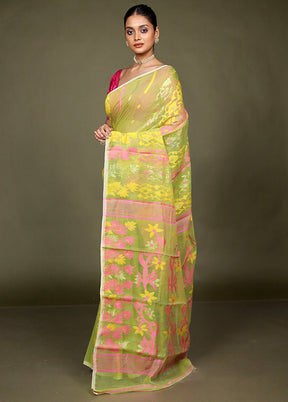 Green Tant Jamdani Saree Without Blouse Piece
