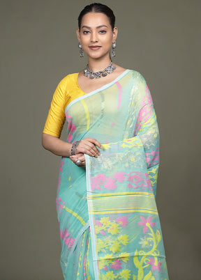 Green Tant Jamdani Saree Without Blouse Piece