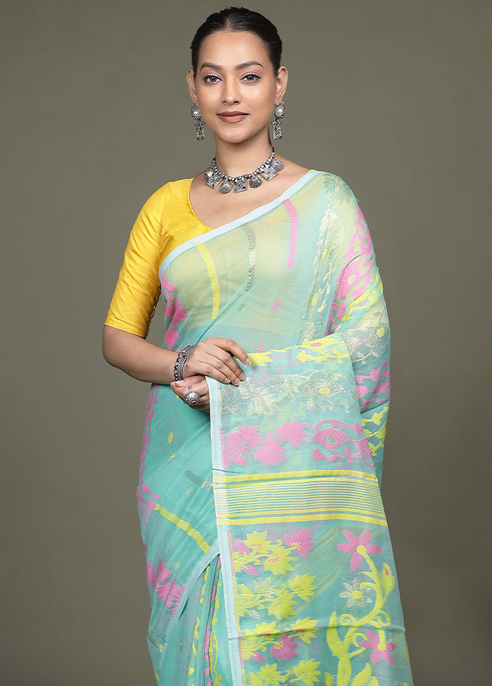 Green Tant Jamdani Saree Without Blouse Piece