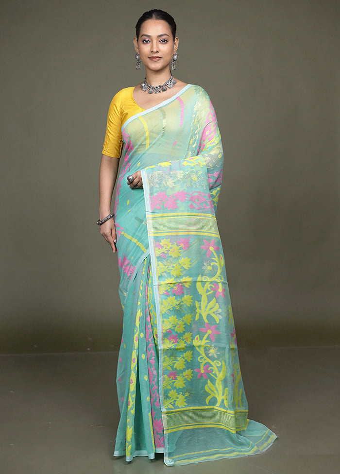 Green Tant Jamdani Saree Without Blouse Piece