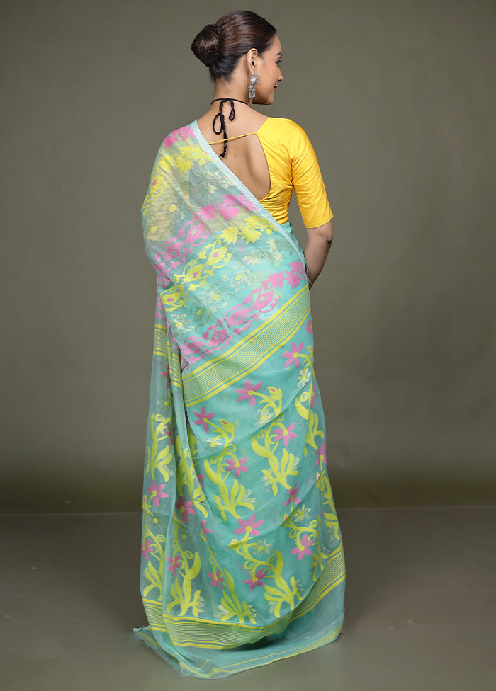 Green Tant Jamdani Saree Without Blouse Piece