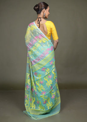 Green Tant Jamdani Saree Without Blouse Piece