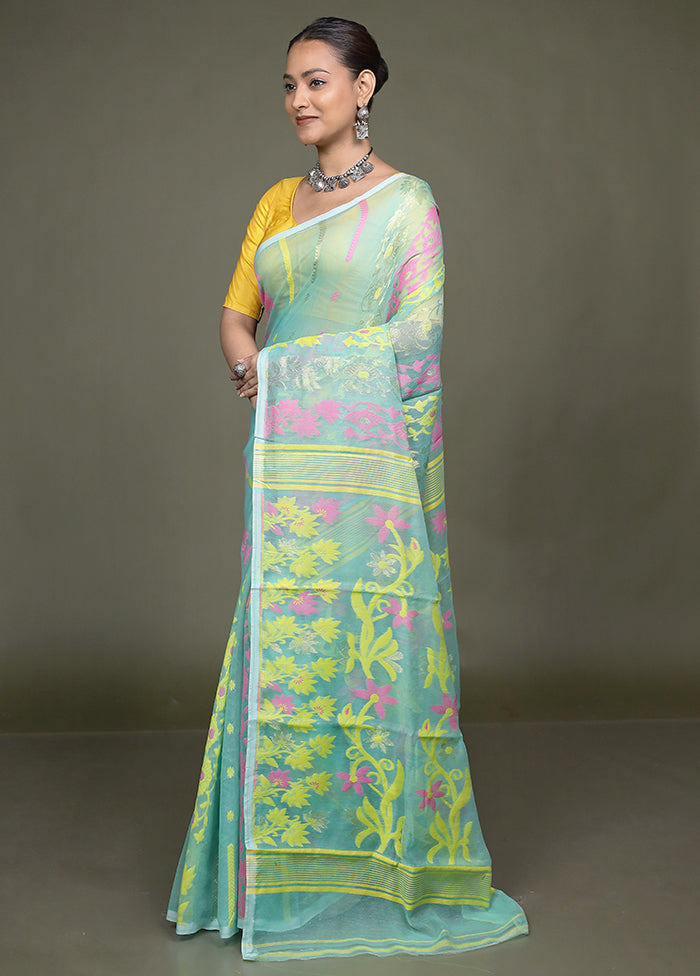 Green Tant Jamdani Saree Without Blouse Piece