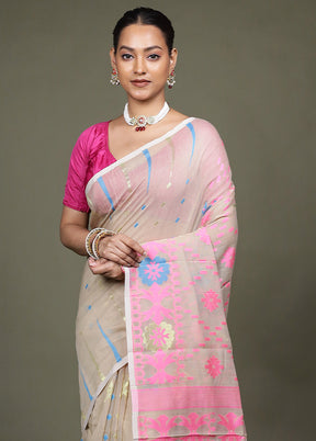 Cream Jamdani Cotton Saree Without Blouse Piece