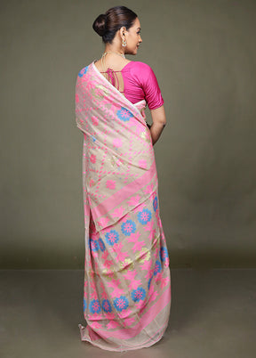 Cream Jamdani Cotton Saree Without Blouse Piece