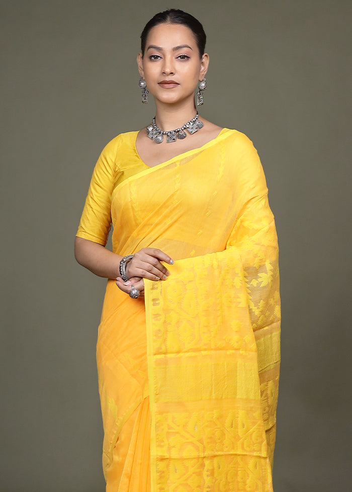 Yellow Jamdani Cotton Saree Without Blouse Piece