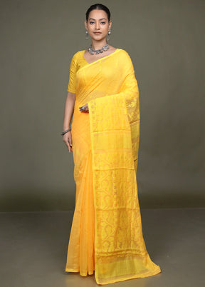 Yellow Jamdani Cotton Saree Without Blouse Piece