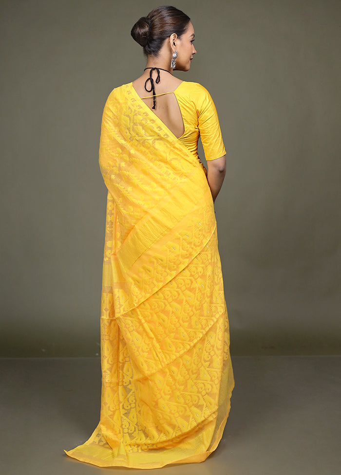 Yellow Jamdani Cotton Saree Without Blouse Piece