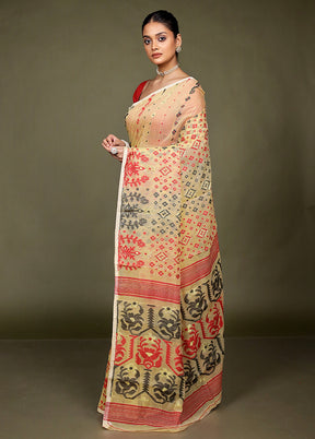 Cream Tant Jamdani Saree Without Blouse Piece