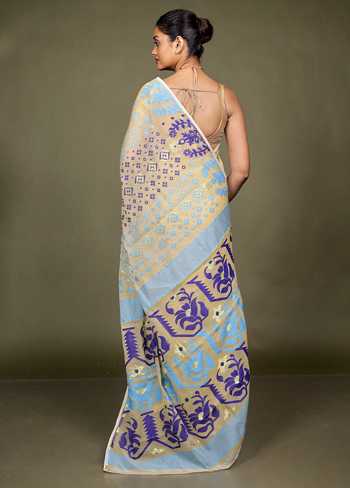 Cream Jamdani Cotton Saree Without Blouse Piece