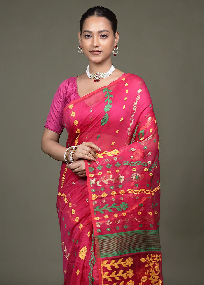 Pink Tant Jamdani Saree Without Blouse Piece