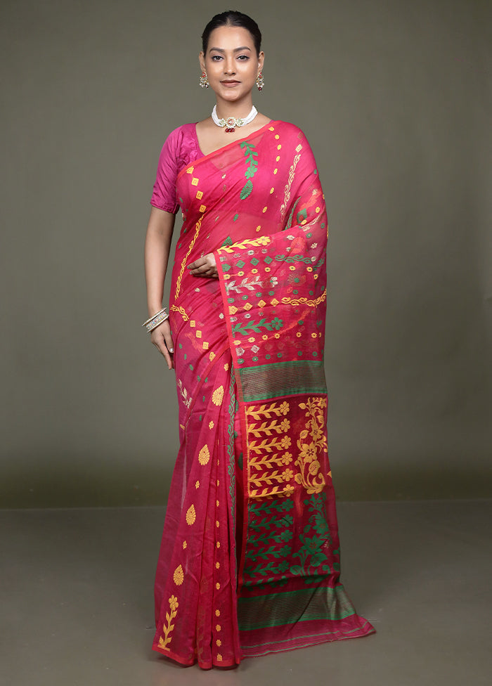 Pink Tant Jamdani Saree Without Blouse Piece