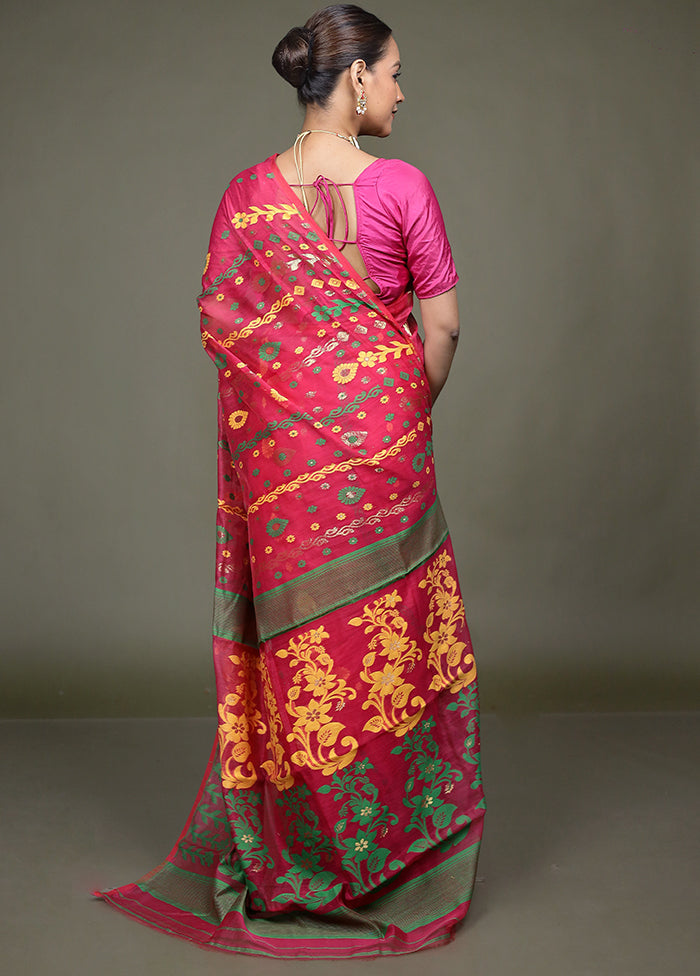Pink Tant Jamdani Saree Without Blouse Piece