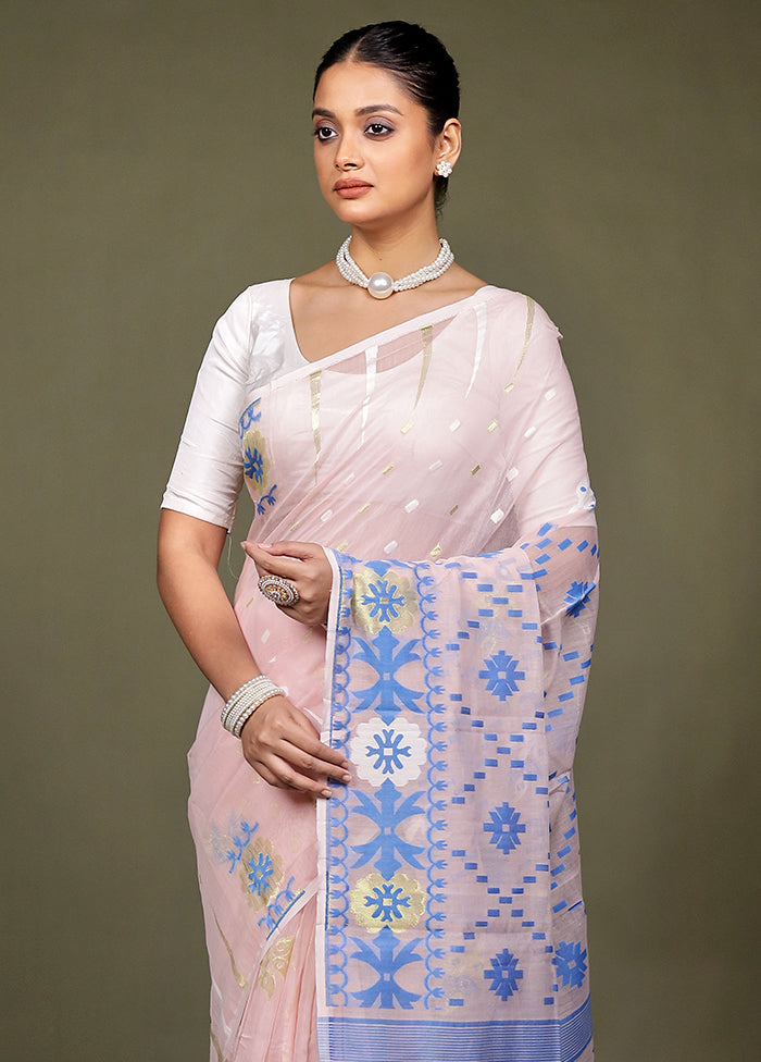 Pink Tant Jamdani Saree Without Blouse Piece