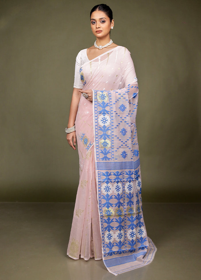 Pink Tant Jamdani Saree Without Blouse Piece