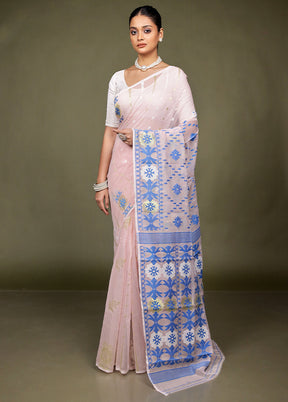 Pink Tant Jamdani Saree Without Blouse Piece