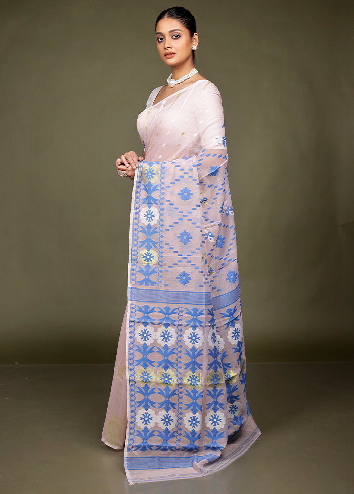 Pink Tant Jamdani Saree Without Blouse Piece