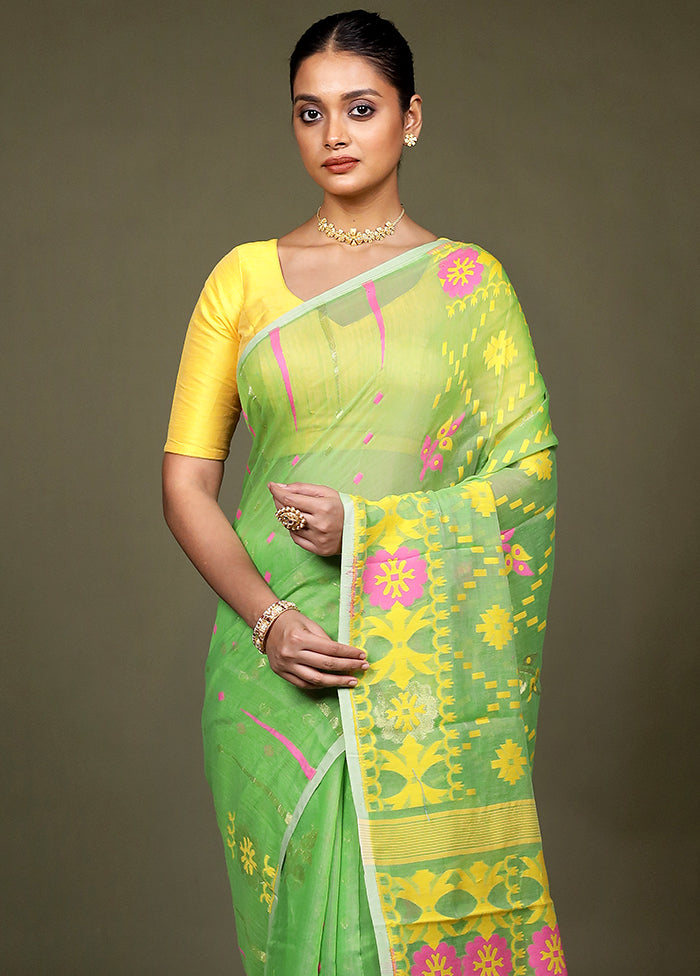 Green Tant Jamdani Saree Without Blouse Piece