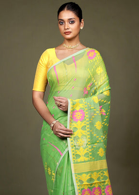 Green Tant Jamdani Saree Without Blouse Piece