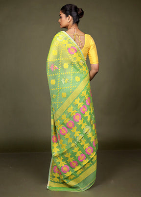 Green Tant Jamdani Saree Without Blouse Piece