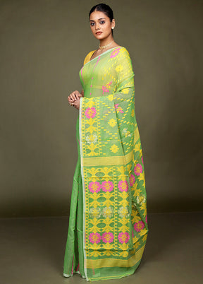 Green Tant Jamdani Saree Without Blouse Piece