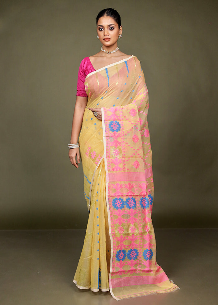 Cream Tant Jamdani Saree Without Blouse Piece