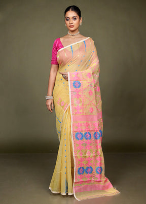 Cream Tant Jamdani Saree Without Blouse Piece