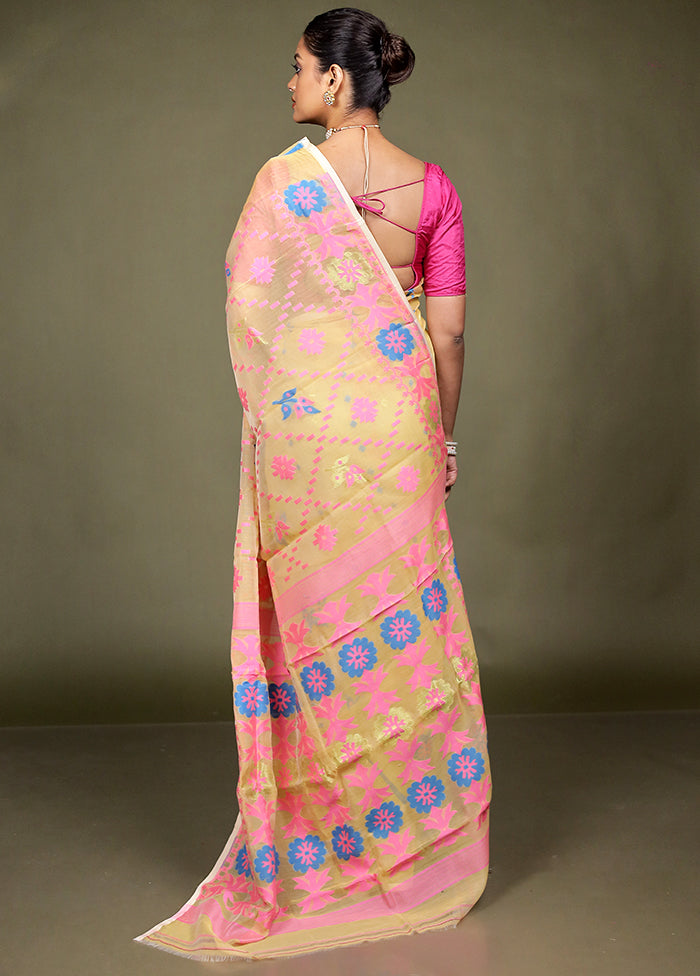 Cream Tant Jamdani Saree Without Blouse Piece