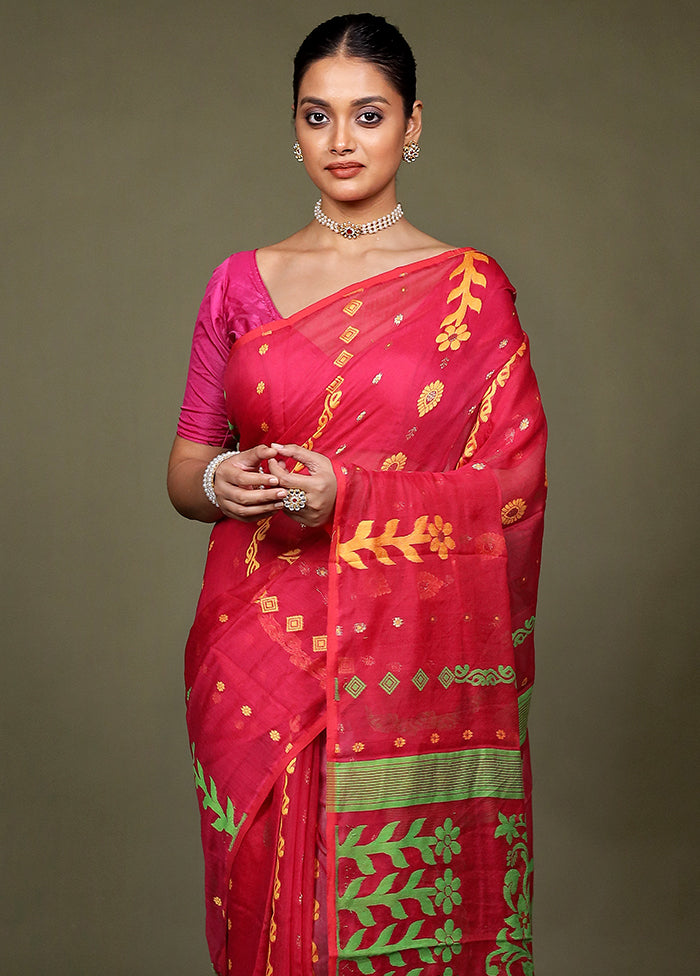 Pink Tant Jamdani Saree Without Blouse Piece