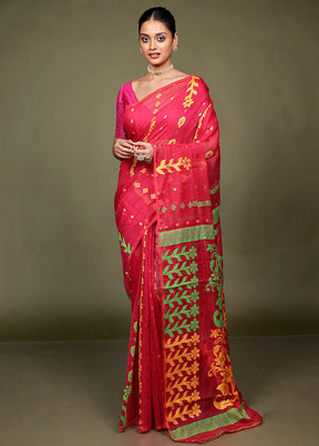 Pink Tant Jamdani Saree Without Blouse Piece