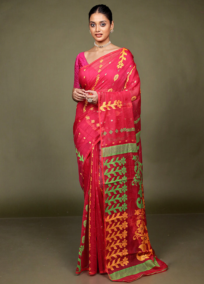 Pink Tant Jamdani Saree Without Blouse Piece