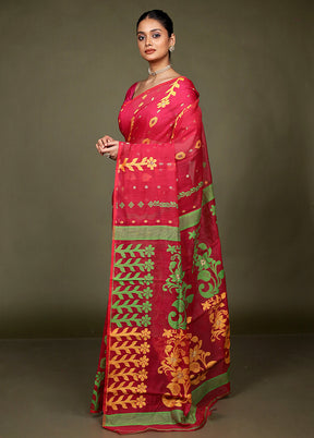 Pink Tant Jamdani Saree Without Blouse Piece