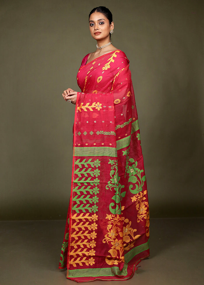 Pink Tant Jamdani Saree Without Blouse Piece