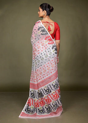 White Tant Jamdani Saree Without Blouse Piece