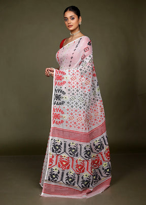 White Tant Jamdani Saree Without Blouse Piece