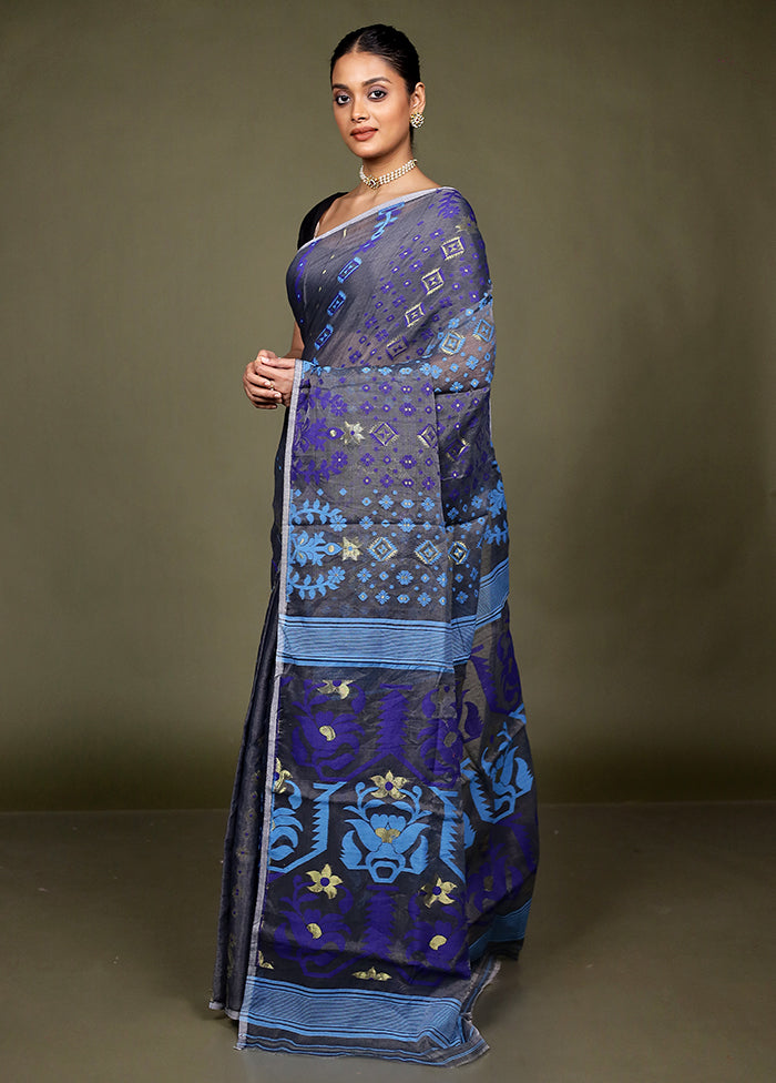 Black Tant Jamdani Saree Without Blouse Piece