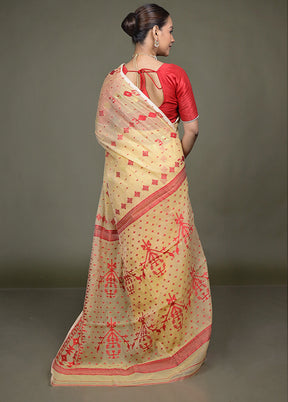 Cream Jamdani Cotton Saree Without Blouse Piece