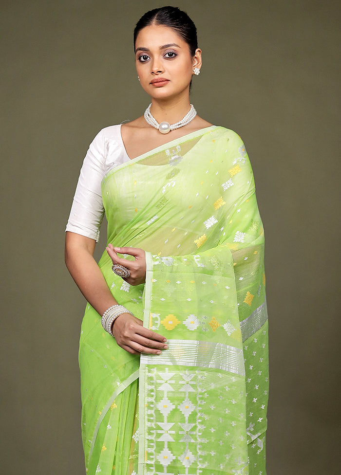 Green Tant Jamdani Saree Without Blouse Piece