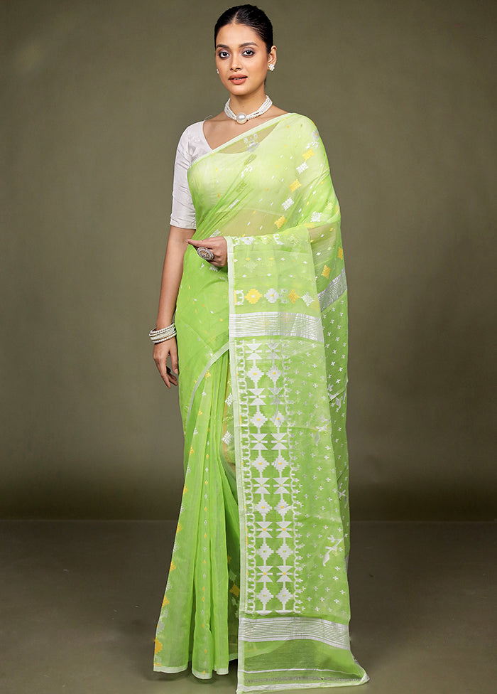 Green Tant Jamdani Saree Without Blouse Piece