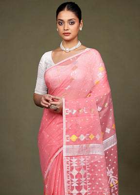 Pink Jamdani Cotton Saree Without Blouse Piece