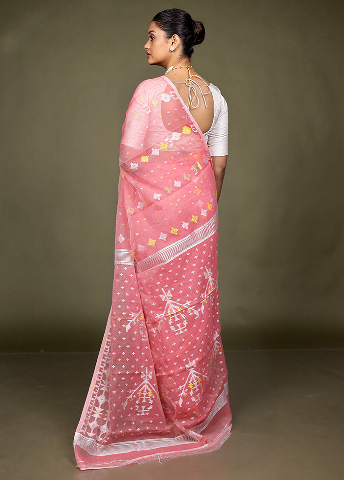 Pink Jamdani Cotton Saree Without Blouse Piece