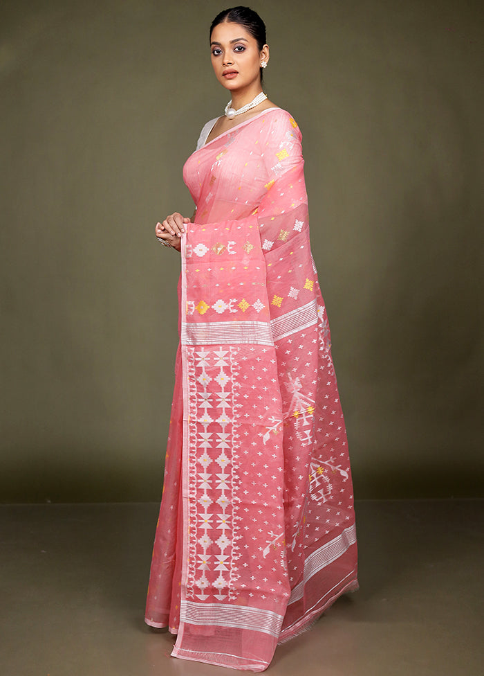 Pink Jamdani Cotton Saree Without Blouse Piece